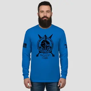 Spartan Molon Labe Long Sleeve Graphic T-Shirt for Men Casual Fitted Crew Neck Autumn Streetwear Top with American Flag & Bold Graphic Design