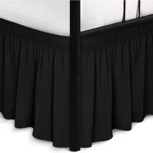 Wrap Around Bed Skirts with Split Corners for King Beds 16" Drop, Black Elastic Dust Ruffles Wrinkle & Fade Resistant Luxurious Machine Washable