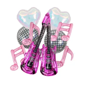 Music Party Decoration Music Note Balloon Disco Balloon Guitar Foil Balloon Concert Party Dcoration (Hot Pink)