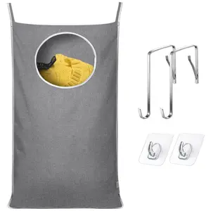 Hanging Laundry Hamper Bag with 2 Different Types of Hooks, Size 20 x 30 Inch Door Laundry Hamper Storage Bag for Dirty Clothes, Blankets, and Toys (Grey, 1-Pack)