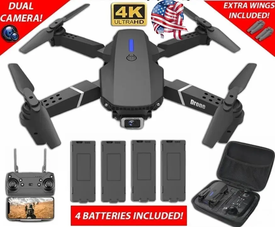 Foldable RC Quadcopter Drone 2026 - 4K HD Dual Camera, WiFi FPV Function, 4 Included Batteries