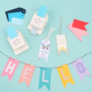 3-in-1 Craft Punch, 1.5/2/2.5 Inches Banner and Tag Shape Lever Action Craft Punch for Paper Crafting Scrapbooking