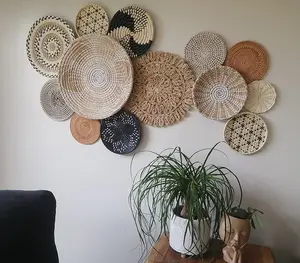 Set of 13 Basket Wall Decor, Boho Wall Decor, Boho Wall Art, Wicker Round Bowl, Wicker Wall Tray, Bohemian Wall Decor, Hanger Wall Plate Hanging Gift