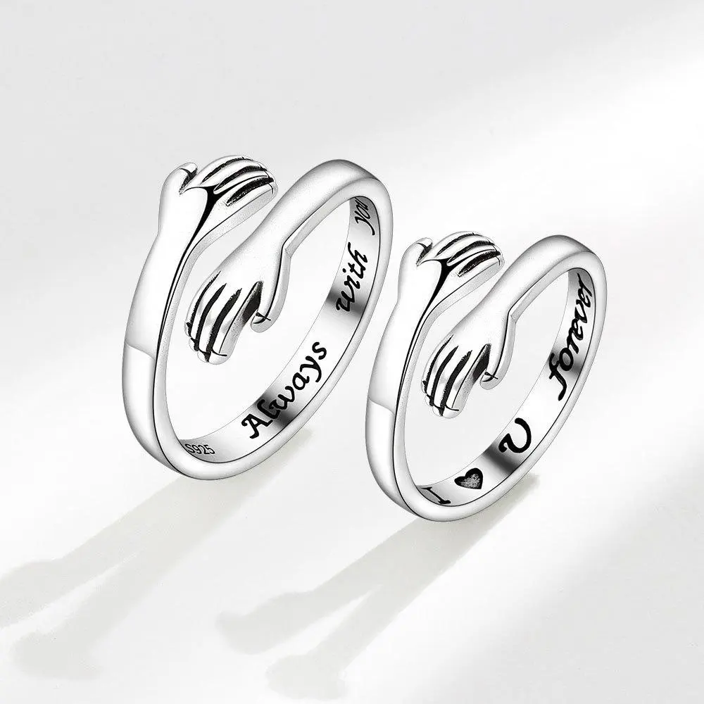 Women's 2-Piece 925 Sterling Silver Hug-Shaped Adjustable Elegant Fashion Stackable Rings, Dainty Hand Jewelry, Ideal Birthday Gift, Elegant Ring