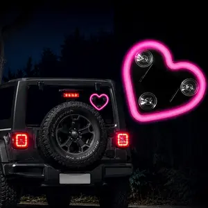 2 Pack Heart-Shaped Solar-Powered LED Neon Light, USB-C Charge Wireless Suction Cup Pink Car C-Pillar Decor Modern Stylish Car Interior Accessory
