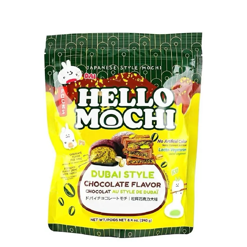 Hello Mochi Japanese Style Mochi Dubai Style Chocolate Flavor- 1 Bag 8.4 oz Hello Mochi Japanese Style Mochi Dubai Style Chocolate Flavor- 1 Bag 8.4 oz