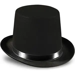 Black Top Hat for Adults - Formal Tuxedo Hat with Trim - Magician Butler Gentleman Costume Accessory