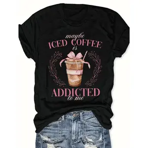 Iced Coffee Printed Ladies T-Shirt, Lightweight, Comfortable And Casual, High Quality Short Sleeve