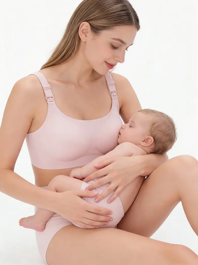 Seamless Wireless Maternity Nursing Bra, Easy‑Clip Adjustable Strap Breastfeeding Bra, Comfortable Postpartum Sleep Bra for Pregnant Women