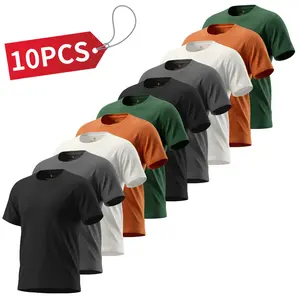 Men’s summer casual short-sleeve T-shirts, 10-pack — solid colors, perfect for everyday wear, casual outings, and leisure sports; an ideal choice for holidays.