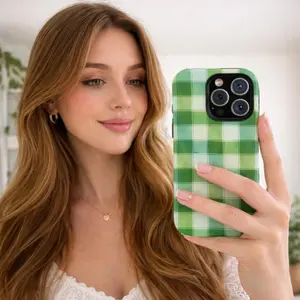 Green Plaid Phone Case, Checkered Gingham, Phone Cover Suitable for IPhone17 11 12 13 14 15 16 Pro Max Air Plus