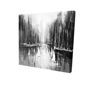 Begin Home Decor 2080-2424-CO4 24 x 24 in. Grayscale Boats Canvas - White Monochrome Wall Art Decor