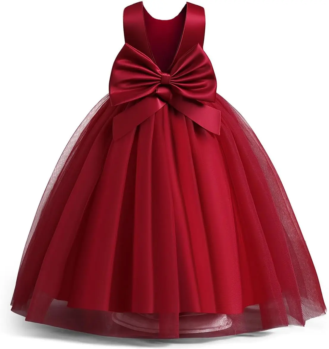 Girls Elegant Formal Sparkle Sequins Tulle Dress Wedding Bridesmaid Dress Satin Bow Tie Christening Prom Party Gown