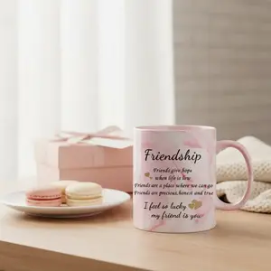 Friendship Coffee Mug, 1 Count Ceramic Coffee Cup with Handle, Birthday Thanksgiving Gifts for Women Friends Sisters Colleagues, Ceramic Drinkware