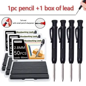 [Fine Writing Instruments] Deep Hole Mechanical Woodworker's Set, Large Box Black 2B Graphite Replacement Lead Core, Non-Breakable, For Building Engineers Drawing, Marking, etc., Mechanical Pencils Set (1 Automatic Pencil Pen + 1 Box of Lead Cores)