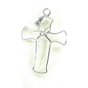 Metal Cross with Selenite, Black Tourmaline, Clear Quartz, Smoky Quartz, Kyanite, Cross for Church, Crystal Cross for Church