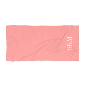 Pink & Cream Monogram Beach Towel, Personalized Name Towel, Custom Summer Pool Towel, Soft and Absorbent Beach Towel, Gift Idea