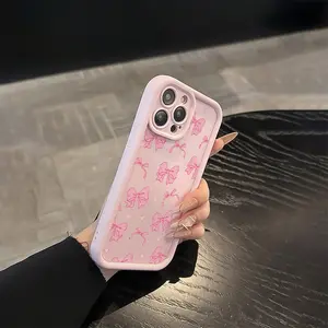 A High-Quality Pink Multi-Colored Bow TPU Case That Offers Precise Hole Positions And Full Protection, Suitable for Iphone 16 Pro/Pro Max/Plus. phone heavy duty peony clear drop frameless custom junk veil shock-proof protective Cellphone Shockproof