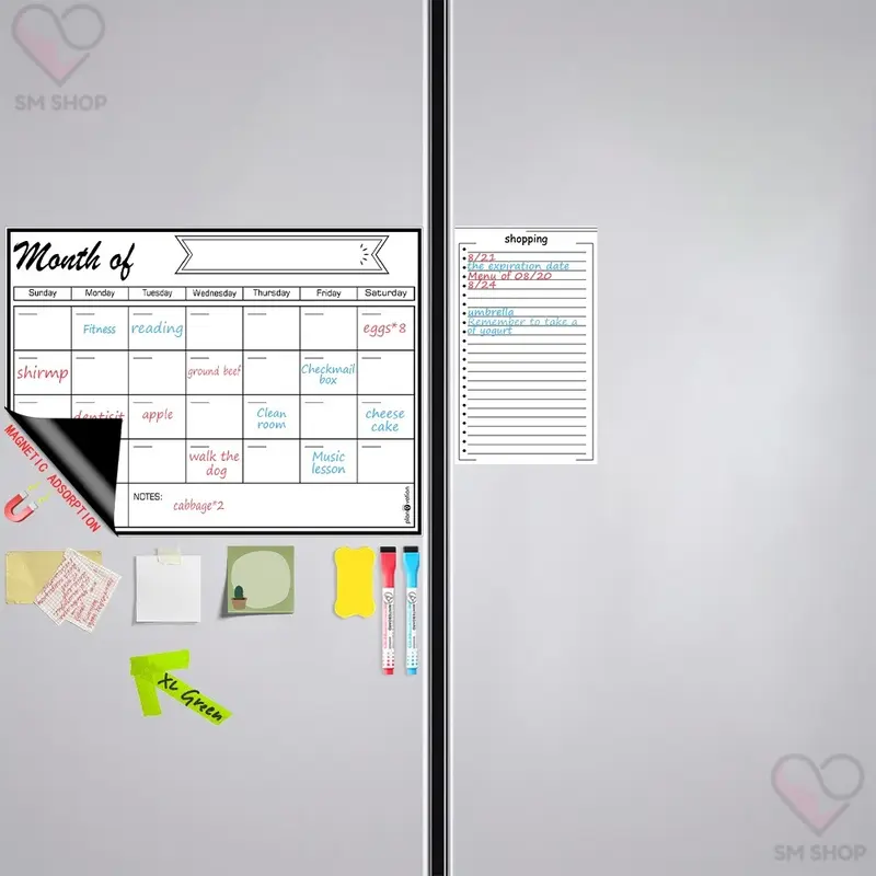 Magnetic fridge message board, with creative partition for note-taking, made of waterproof and durable materials, a magic tool for communication in the kitchen.