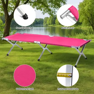75 Inch Rectangular Outdoor Camping Bed, Aluminum Frame with Iron Crossed Legs, 125KG Weight Capacity