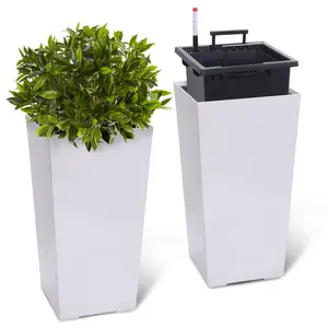 23" Tall Planters Set of 2 - Modern Indoor/Outdoor Plant Pots with Drainage Holes, Water Level Monitor, Inner Bucket & Automatic Watering