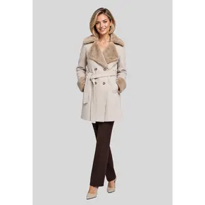 Arnaiz Double Breasted Faux Fur Trim Wrap Coat