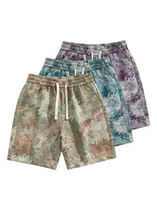 Men’s vintage shorts with floral art print, drawstring waist, Monet-style casual shorts, summer streetwear