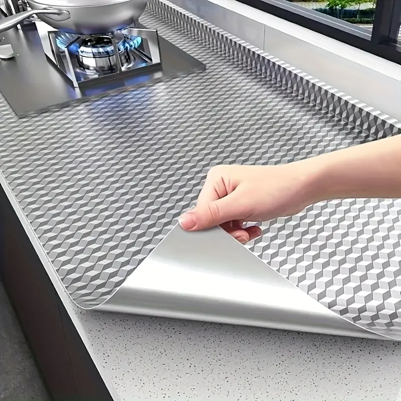 High-Temperature Resistant Aluminum Adhesive Kitchen Stickers, Durable & Easy to Clean, Ideal for Backboards, Drawer Liners, Modern Kitchen Decor