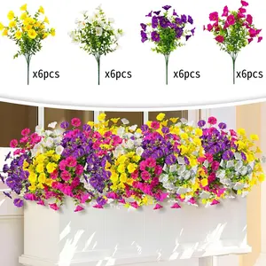4-Color Artificial Flower (24pcs/set), UV Resistant Colorful Fake Flower, Decorative Bouquet for Home Garden Party Wedding Decor, Artificial Flowers Bouquet