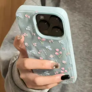 Korean-style small floral phone case, foldable textured TPU shockproof silicone soft case, compatible with iPhone 17 16 15 14 13 12 11 series, lightweight and stylish, shockproof and drop-resistant soft case