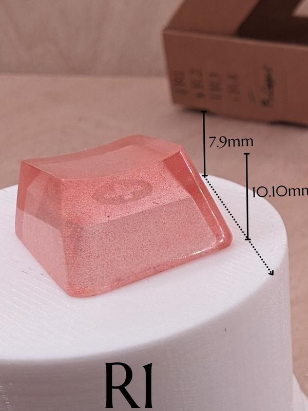 ResinKeyWorks Red Copper Blank 1U Accent Keycaps, Transparent Hand Polished Resin OEM Caps with MX stems