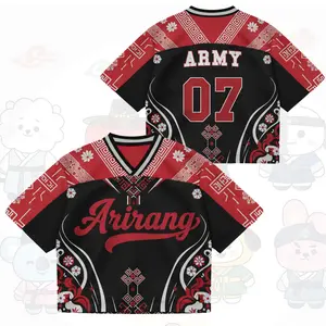 Floral Traditional Pattern K-Pop Mesh Jersey | Arirang Inspired Oversized Jersey Tee | Aesthetic Retro Streetwear Football Top For Music Fans