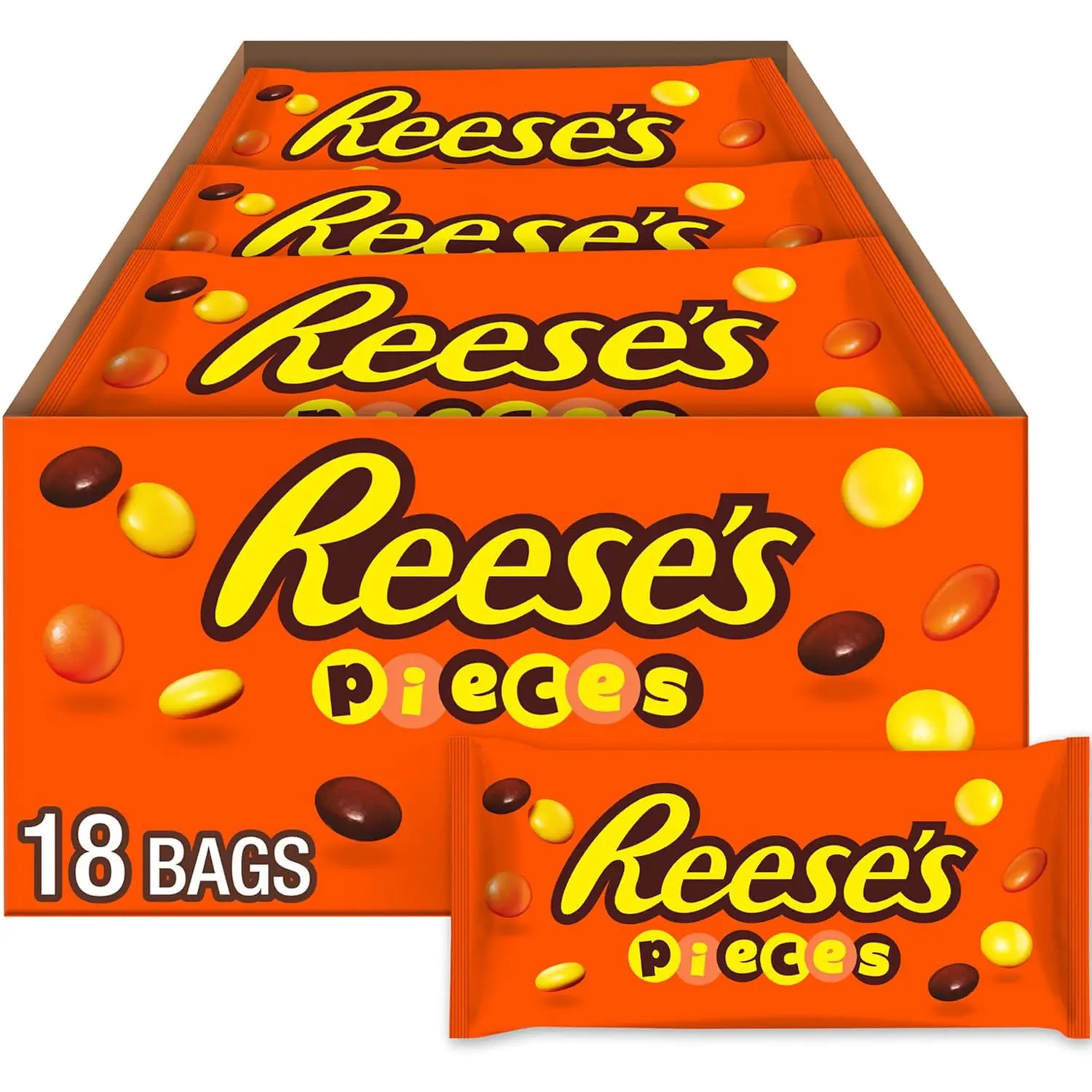 REESE'S PIECES Peanut Butter Candy - Crunchy Shell, Candy Bags, 1.53 oz (18 Count)