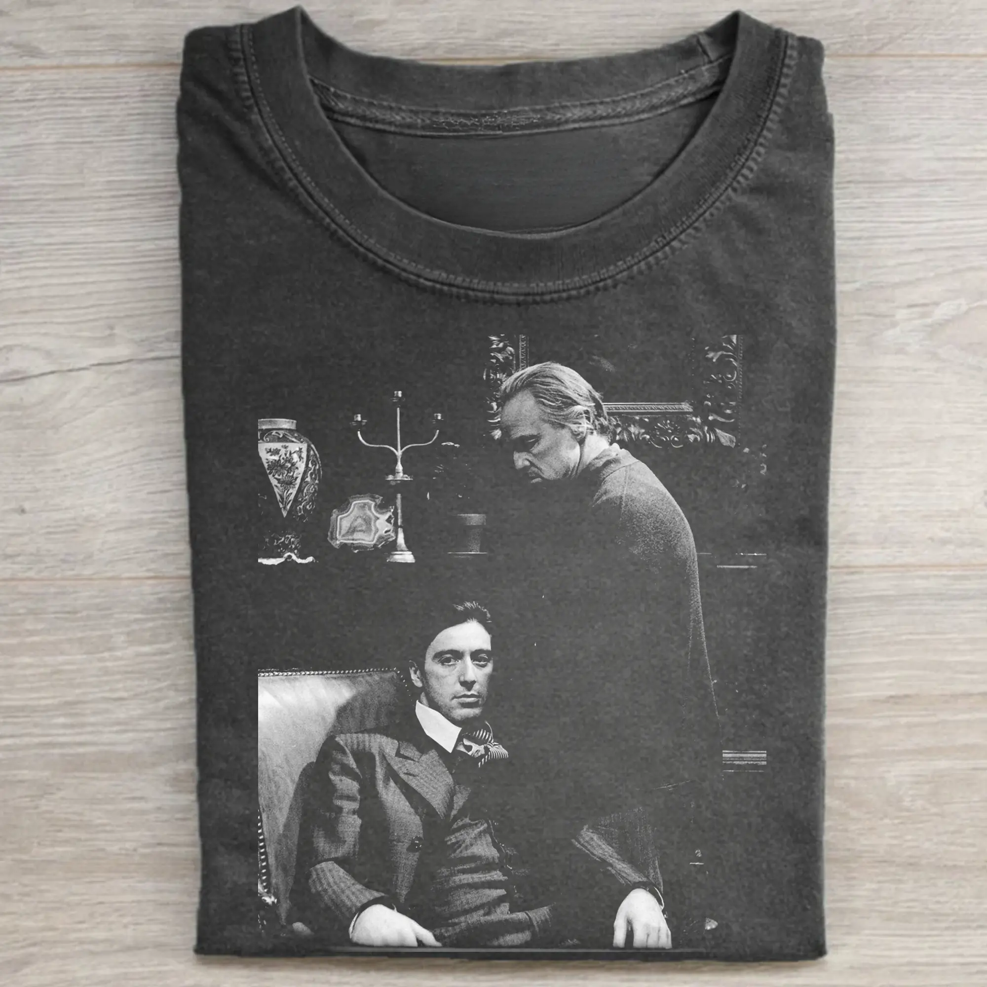Men's Vintage The Godfather Streetwear T-Shirt - Michael Corleone-Vito Corleone Graphic - Marlon Brando-Al Pacino - Mario Puzo Iconic Scene, Short-Sleeve Casual Top, Tshirt