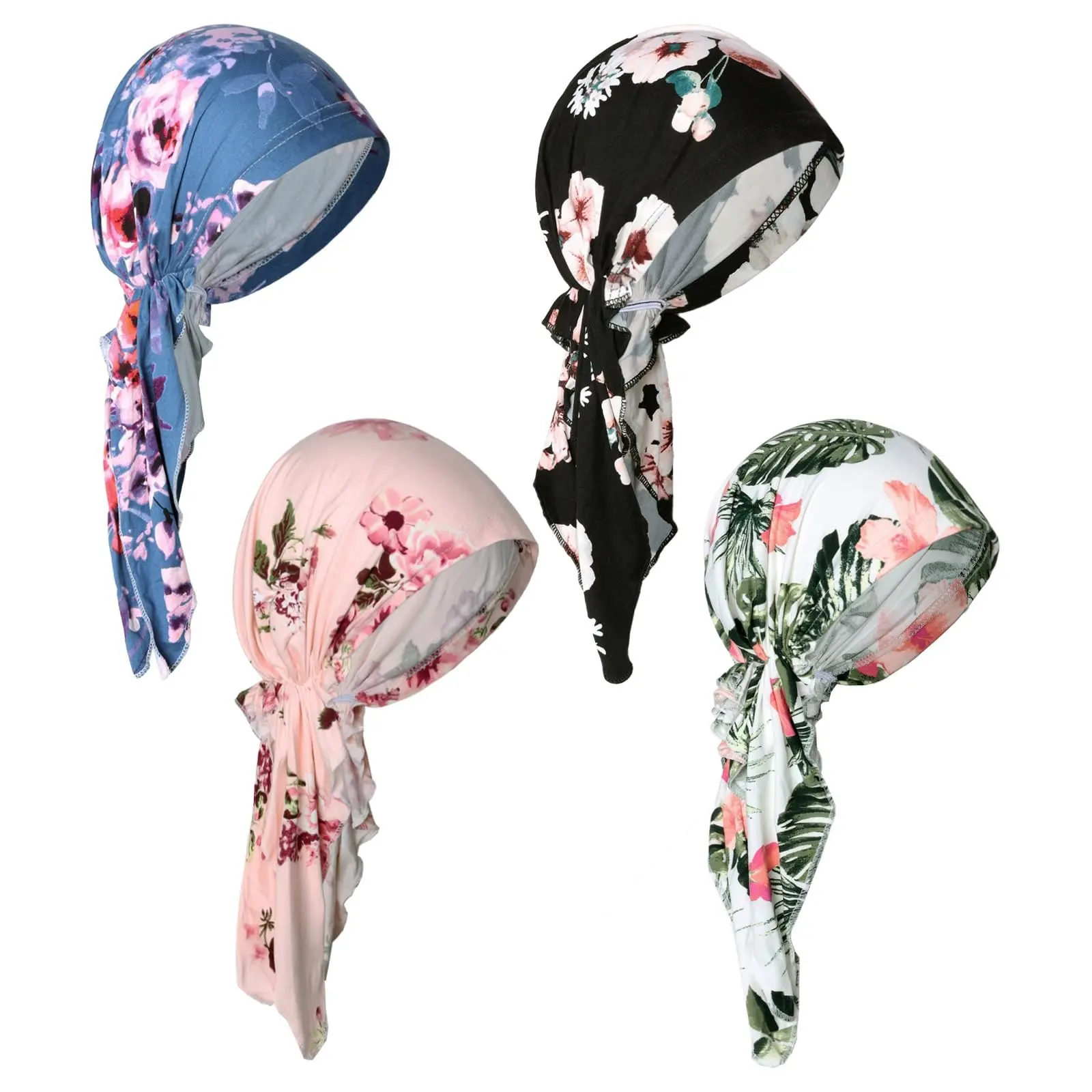 Soft Breathable Cotton Chemo Headwear Set for Women Pre Tied Turbans Hair Loss Caps Comfortable Night Sleep Hats Cancer Recovery Gifts