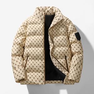 Men's lightweight warm hooded jacket, windproof winter coat, B-shaped stand collar cotton-padded jacket with full zipper closure, warm quilted outer layer and practical storage pockets, suitable for cold weather, Menswear Tops Casual Outdoor