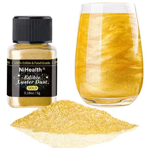 Golden NiHome Edible Food-Grade Glimmer Powder Glitter Luster Dust Metallic Food Decorating Sprinkle Glimmery Dust for Drink Wine Beverage Cake Candy Dessert Bakery Restaurant Vegan