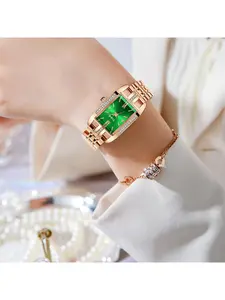 Brand Watch Green Automatic Fashionable Versatile Elegant Light Luxury Water-Resistant Rectangular Women's Watch for Gift and Party Fashion