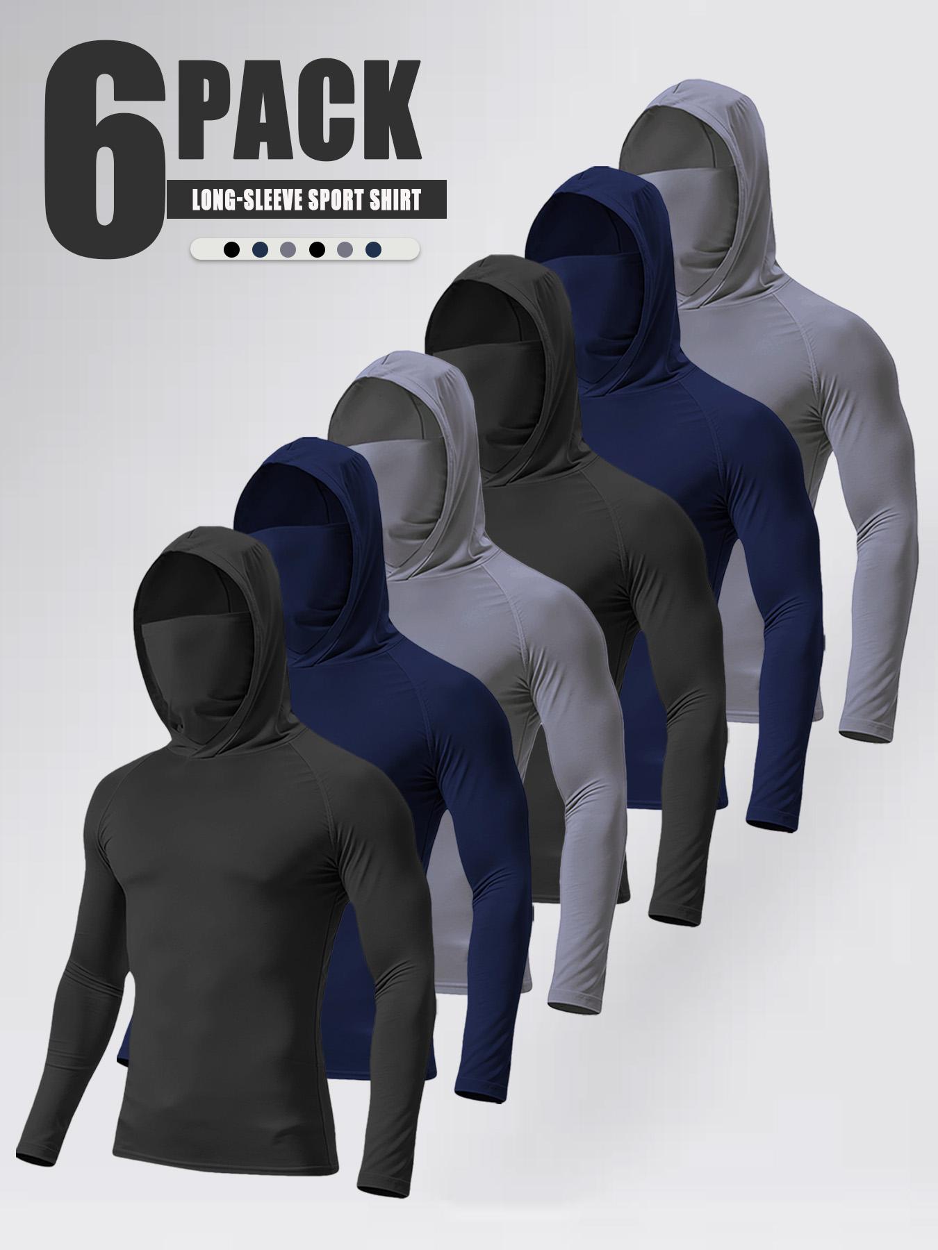 Set of 6 men’s hooded sweatshirts with a face mask design, made from high-elasticity, quick-drying, breathable fabric—ideal for outdoor fishing and running. Set of 6 men’s hooded sweatshirts with a face mask design, made from high-elasticity, quick-drying, breathable fabric—ideal for outdoor fishing and running.