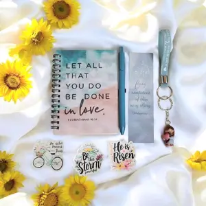 God's Mystery Spirtual Box - Pink Notebook, Pen, Keychain, Sticker, Book Mark ,