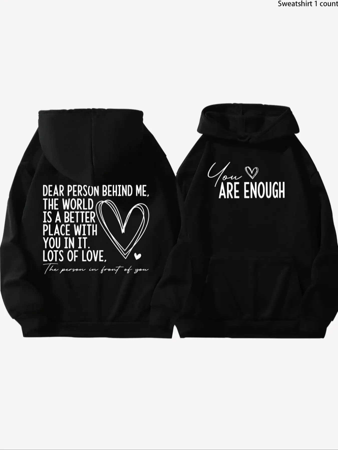Women's Slogan Graphic Drawstring Drop Shoulder Hoodie, Fashion Casual Hooded Sweatshirt for Daily Holiday Outdoor Wear, Women Clothing for Fall & Win