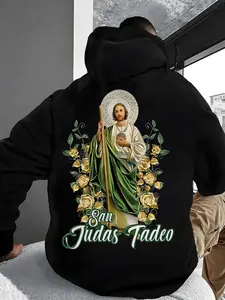 Saint Judas Tadeo Hoodie – Men's Floral & Saint Jude Graphic Pullover |     Made in USA. Both men and women can wear it