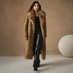 New Autumn Winter fashion Fluffy Long Overoutwear Faux Fox Fur Furry Parka Coat Jacket
