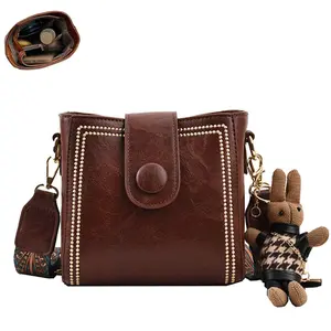 Vintage Fashion Bag With Adjustable Wider Shoulder Strap, Vintage Retro Small Water Bucket Bag