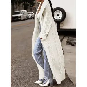 Directional Development of a Long Cardigan Sweater with a Large Collar And Chunky Cable for Spring, Autumn, And Winter.