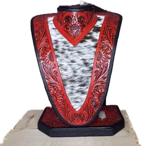 Western Tooled Leather Hair-on Hide Jewelry Display Bust