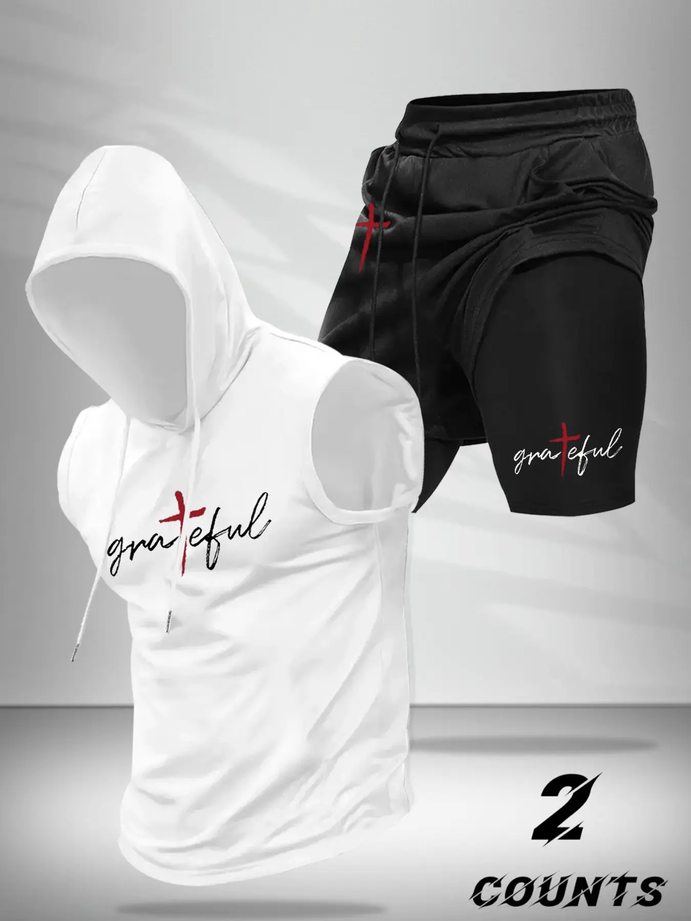 Men's Fashion 2-Piece Set, Shorts Set Outfit, Print Hooded Sleeveless Vest and Drawstring Basketball Shorts, Comfortable Casual, Ideal Gift for Family Friends