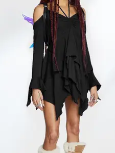 Women's Spaghetti Strap High Waist Dress, Womenswear, Long Sleeve Patchwork Design, Casual Summer Fashion, Perfect for Daily Wear & Special Occasions