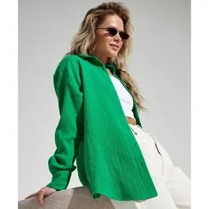 Womens Oversized Cotton Gauze Button Down Shirt Casual Long Sleeve Cheesecloth Blouse Boho Beach Cover Up Loose Fit Vacation Summer Top chic simple casual top