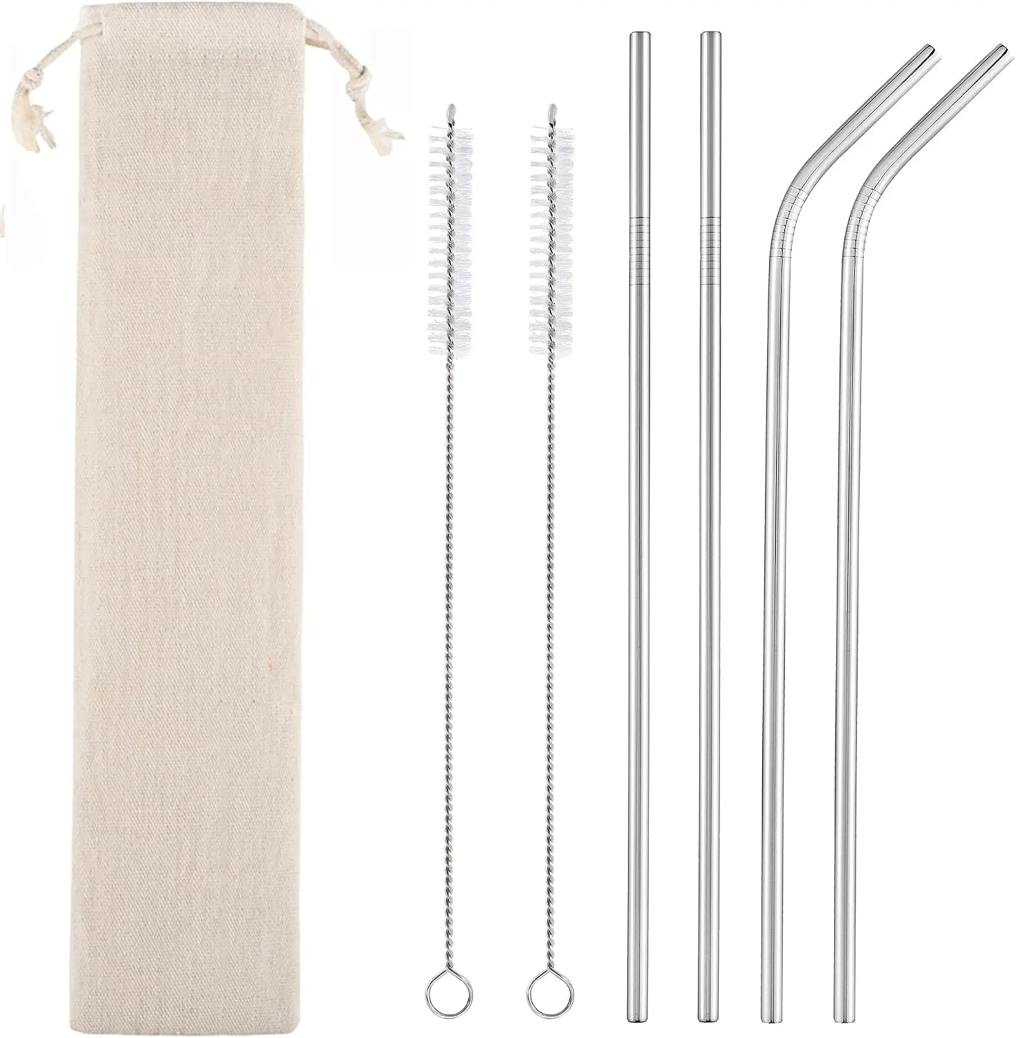 Set of 4 Reusable Metal Straws, 10.5'' Long Stainless Steel Straw with Cleaning Brushes and Case, Drinking for 30 oz and 20 oz Tumblers.